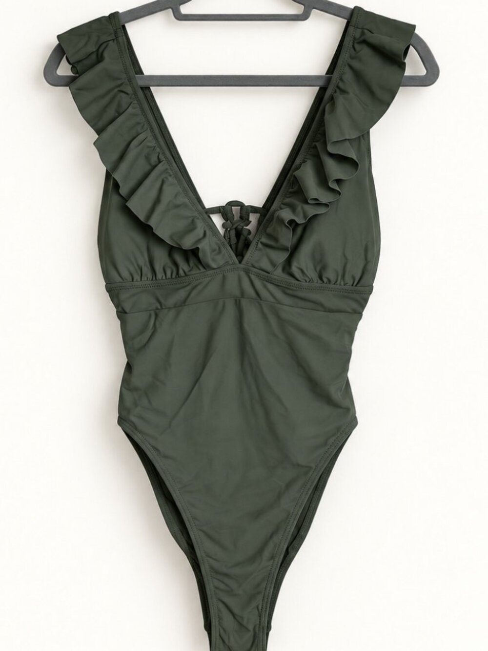 CUPSHE Olive Green Ruffle Lace-Up One-Piece Swimsuit Size L